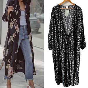 H&M Black Floral Long Cardigan Duster